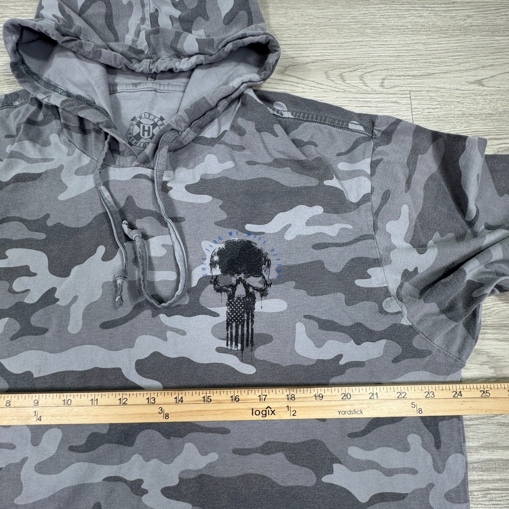 Howitzer Men's Hoodie Grey Camo 2XL Skull Flag Graphic Patriot Mfg Pullover - Picture 4 of 10